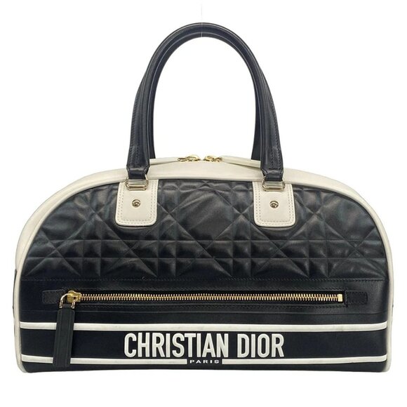 Dior Handbags - Auth DIOR/ChristianDior VIBE medium bowling bag with canage stitching - Black